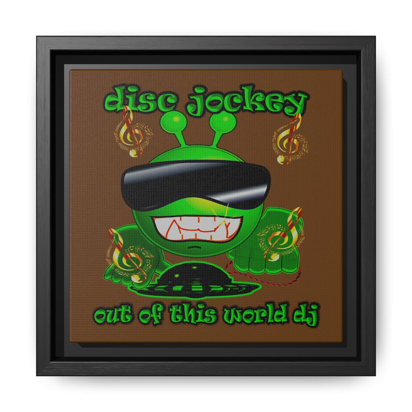 disc jockey - framed canvas art (brown)