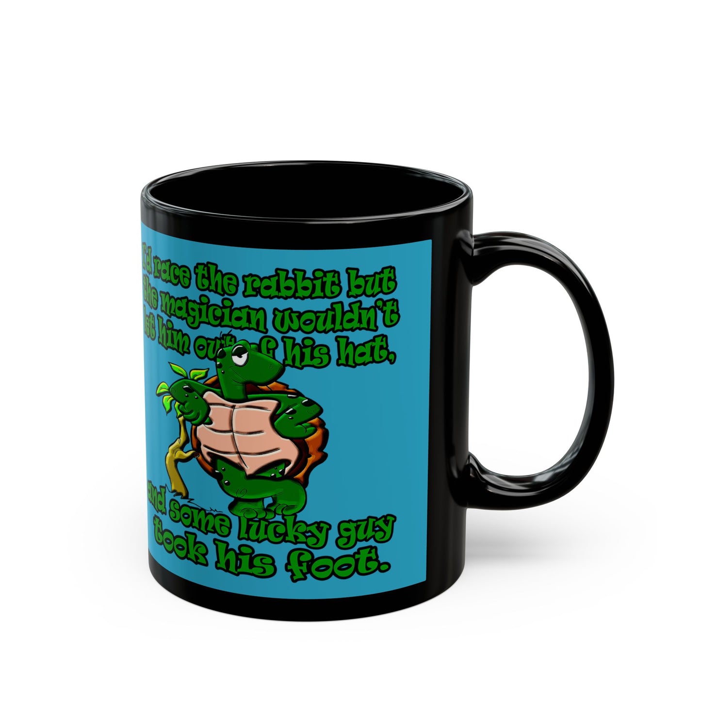 turtle race - Black Mug (turquoise)