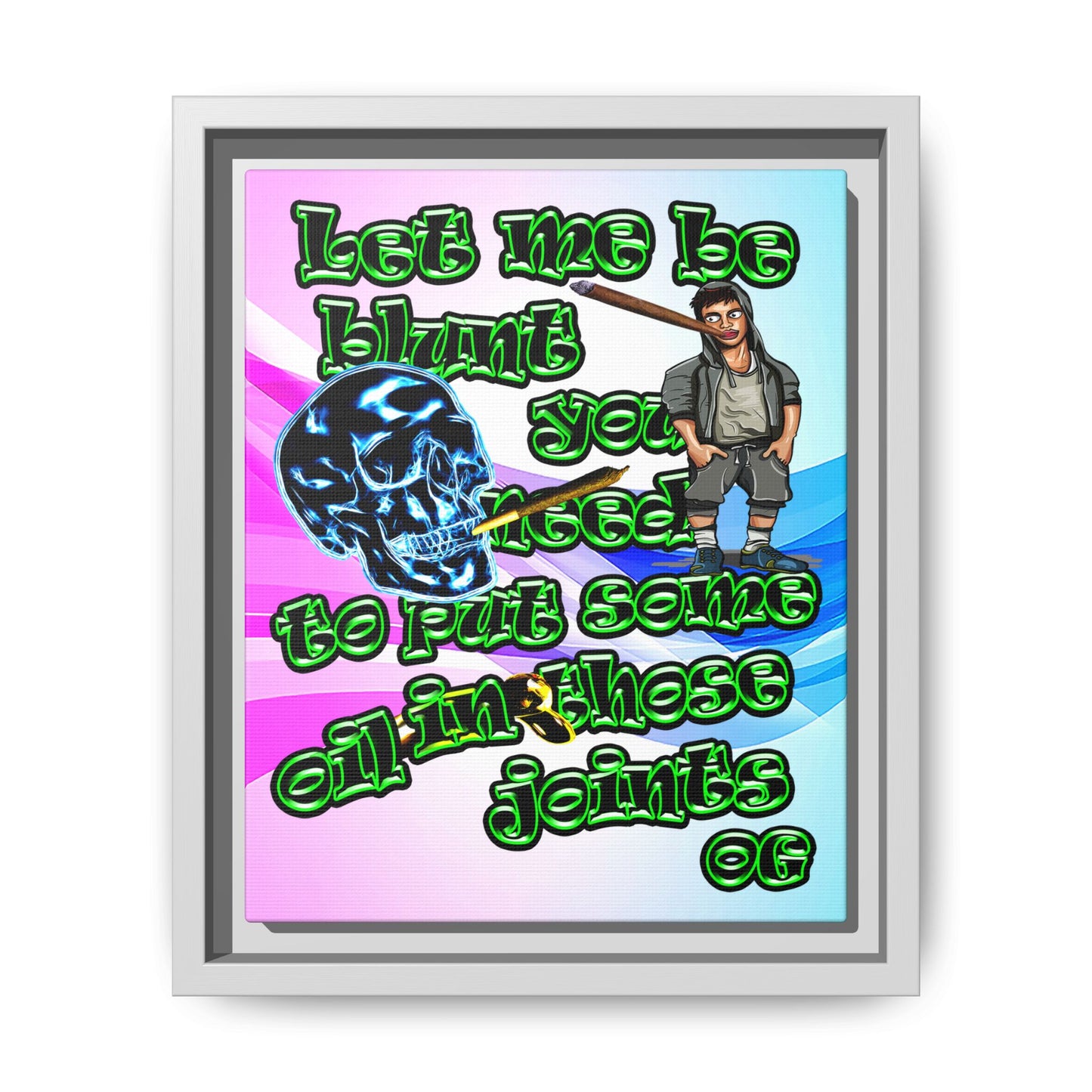 og - framed canvas art (light blue-pink wave)