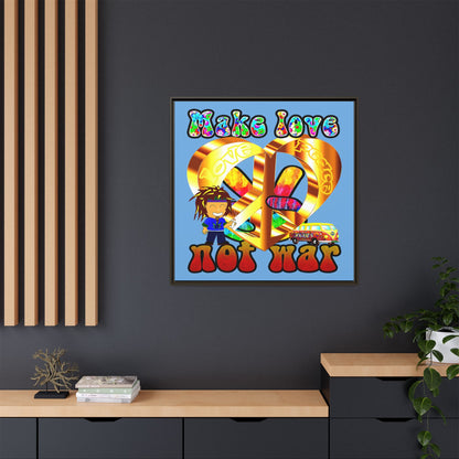 love peace - framed canvas art (light blue)