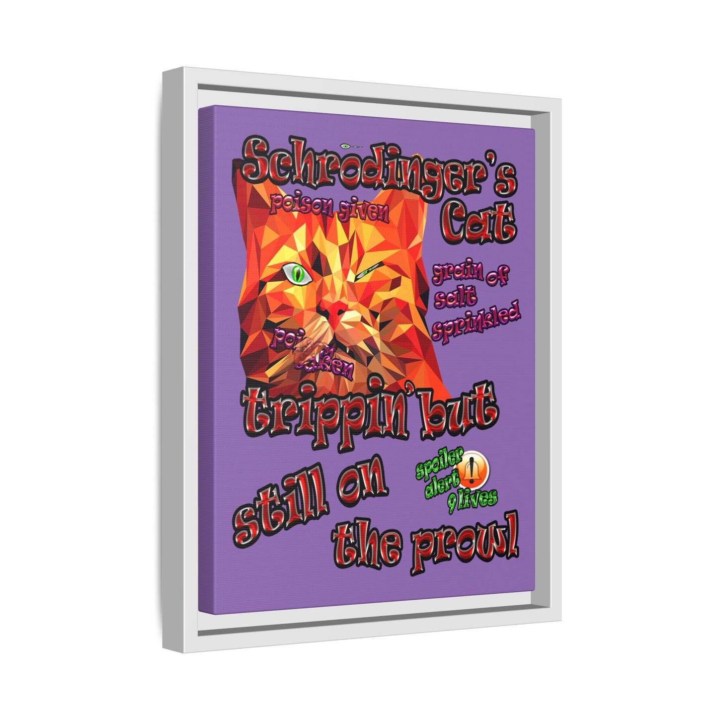schrodinger's cat - framed canvas art (light purple)