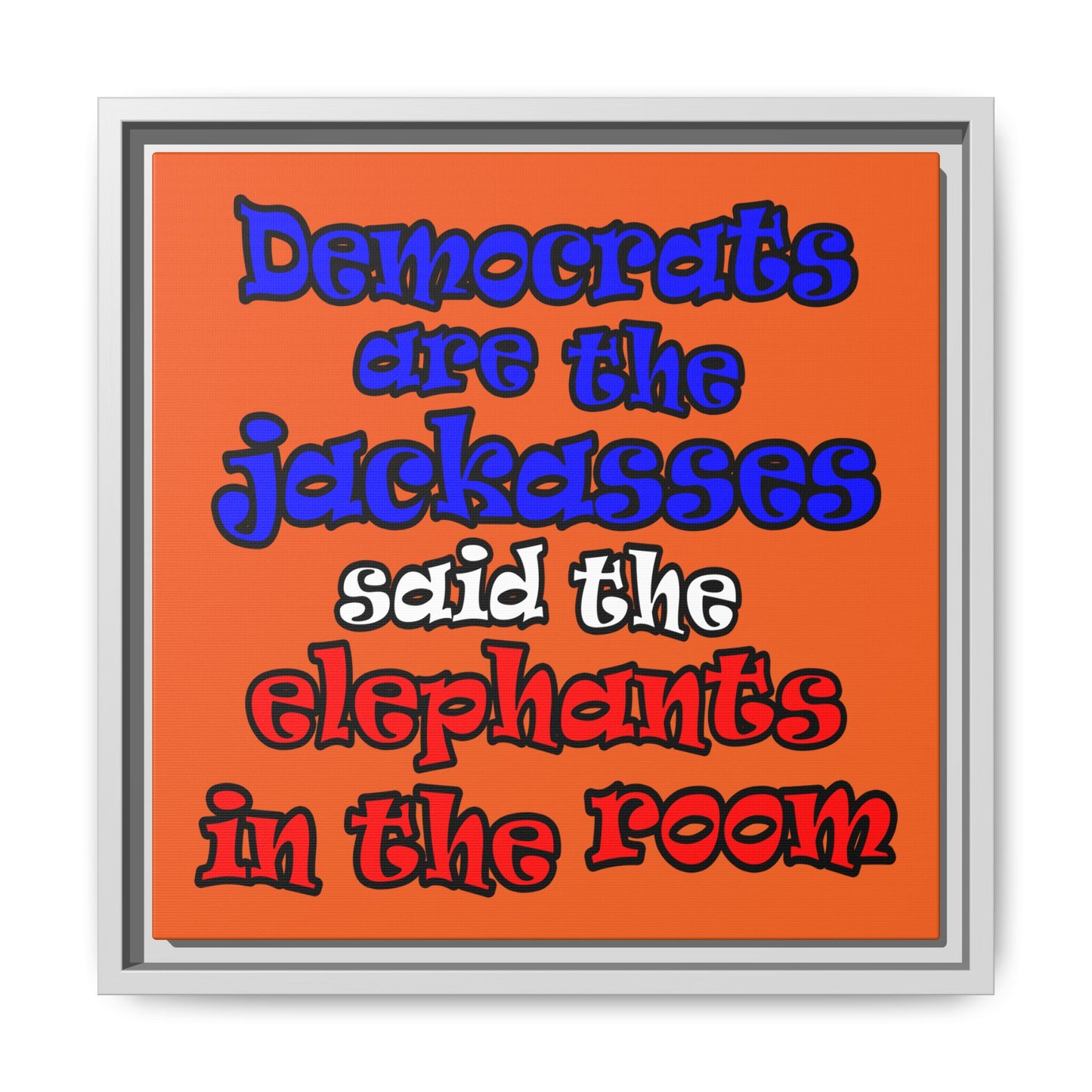 donkeys and elephants - framed canvas art (orange)