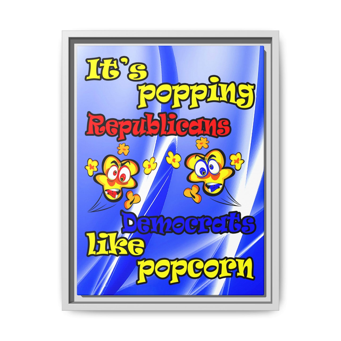 popping like popcorn - framed canvas art (blue-white wave)