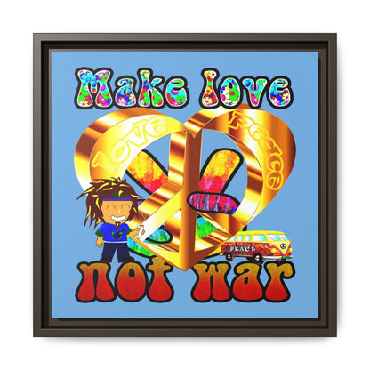 love peace - framed canvas art (light blue)