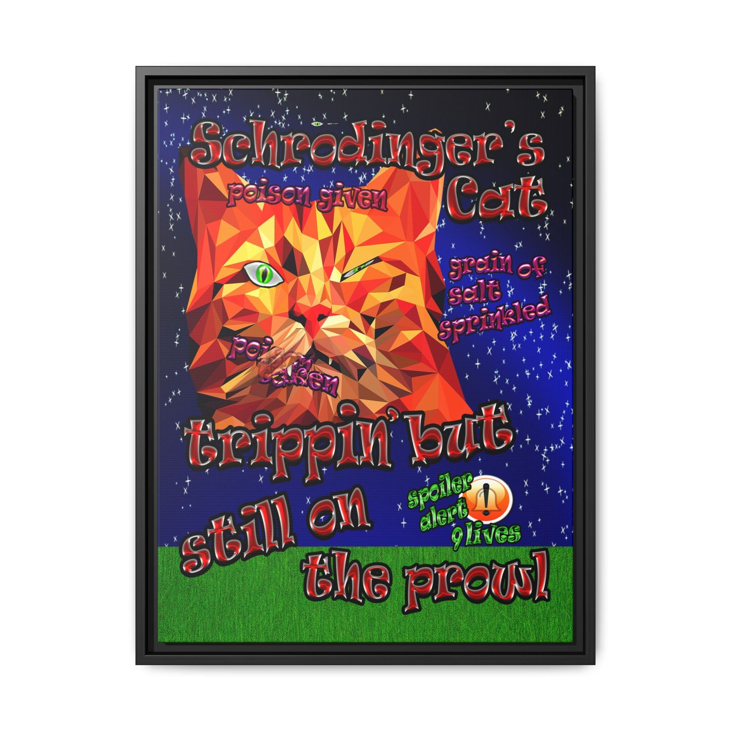 schrodinger's cat - framed canvas art ('snoops' background)