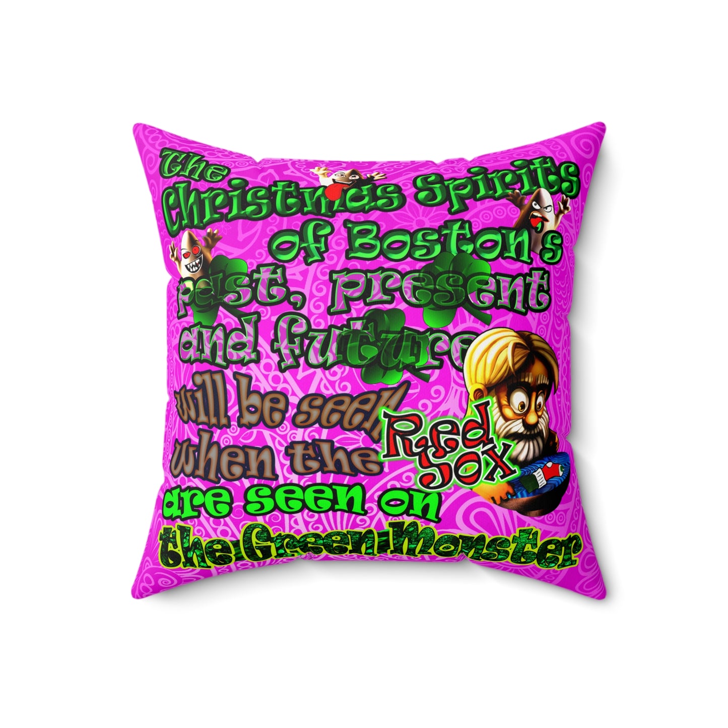 christmas spirits of boston - Faux Suede Square Pillow - (pink swirl)