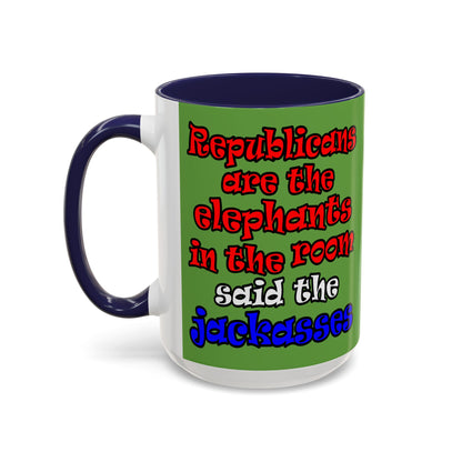 donkeys and elephants - Accent Mug (green)