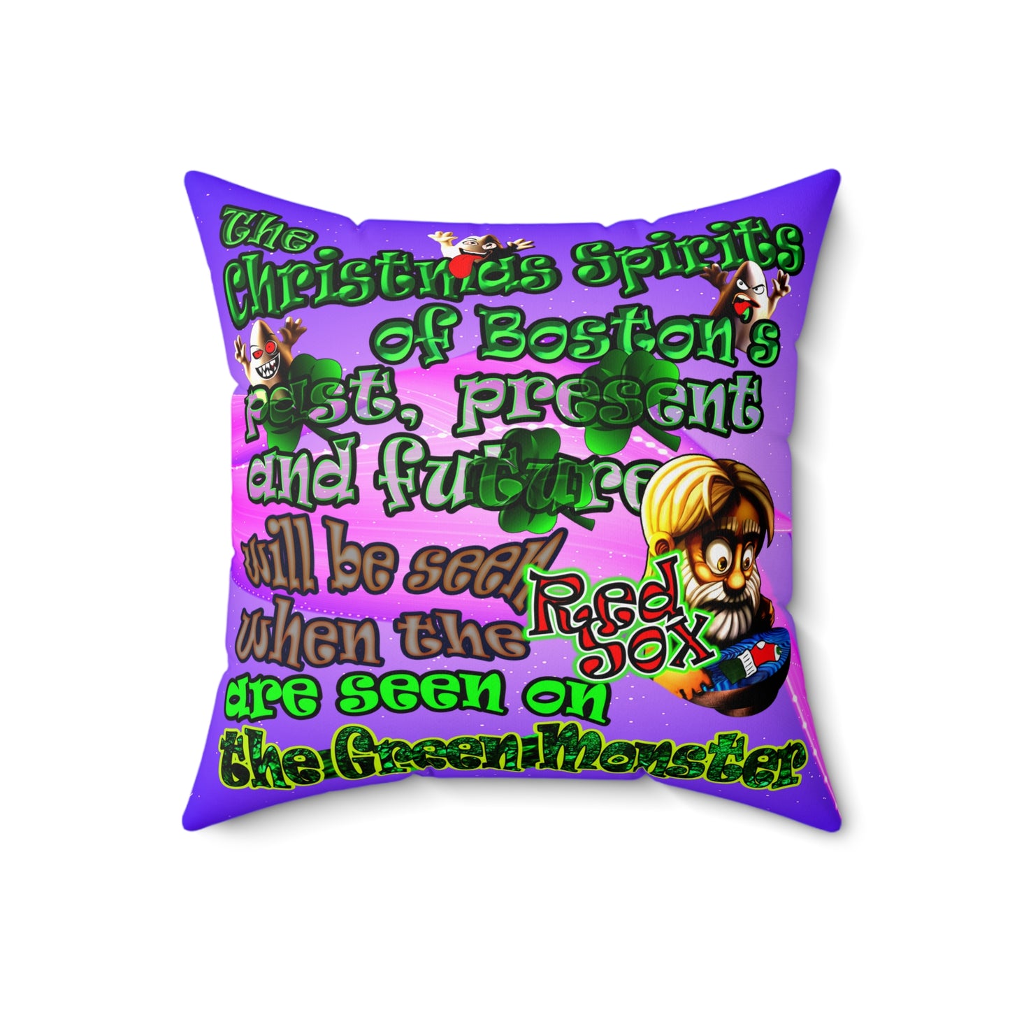 christmas spirits of boston - Spun Polyester Square Pillow - (purple-pink wave)