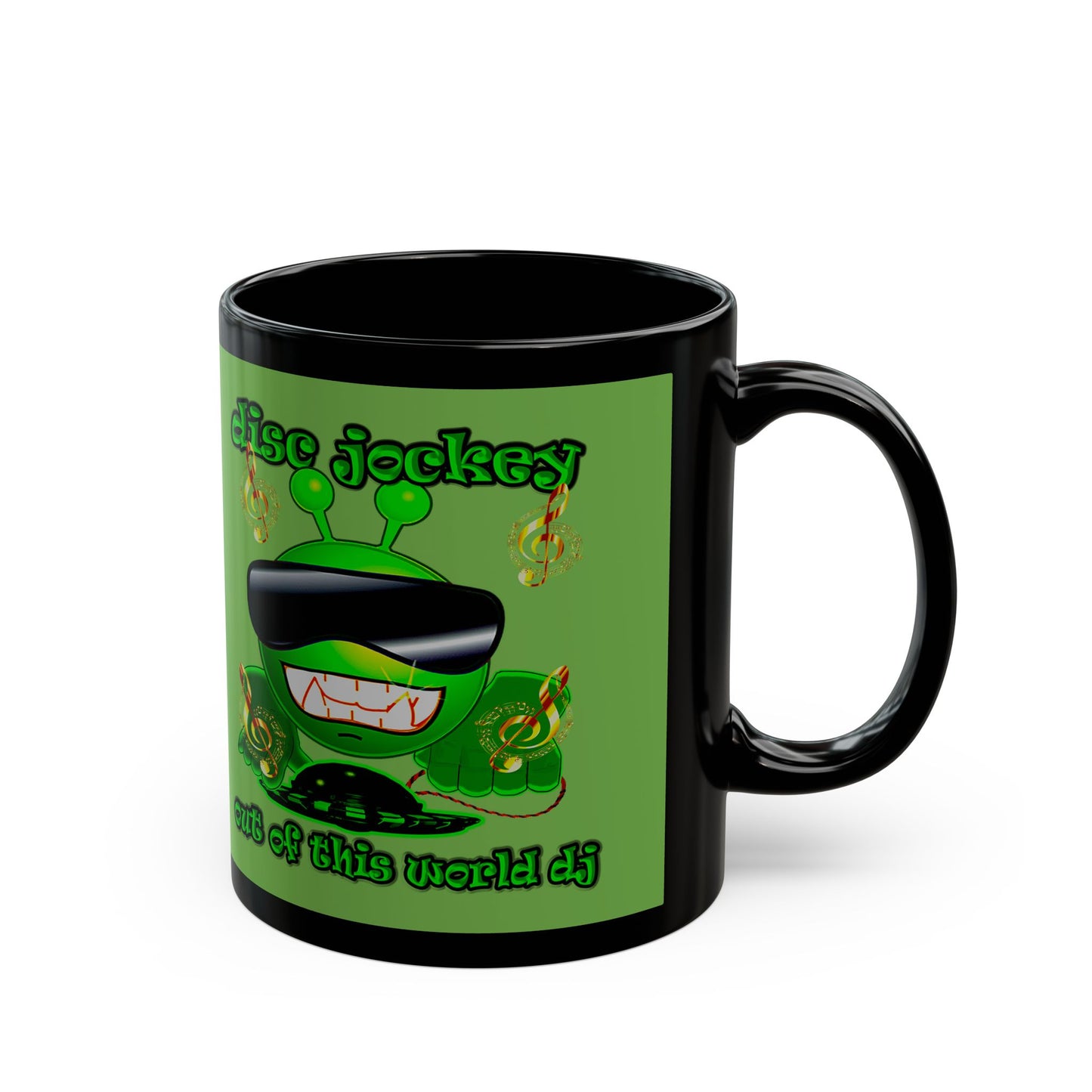 disc jockey - Black Mug (green)