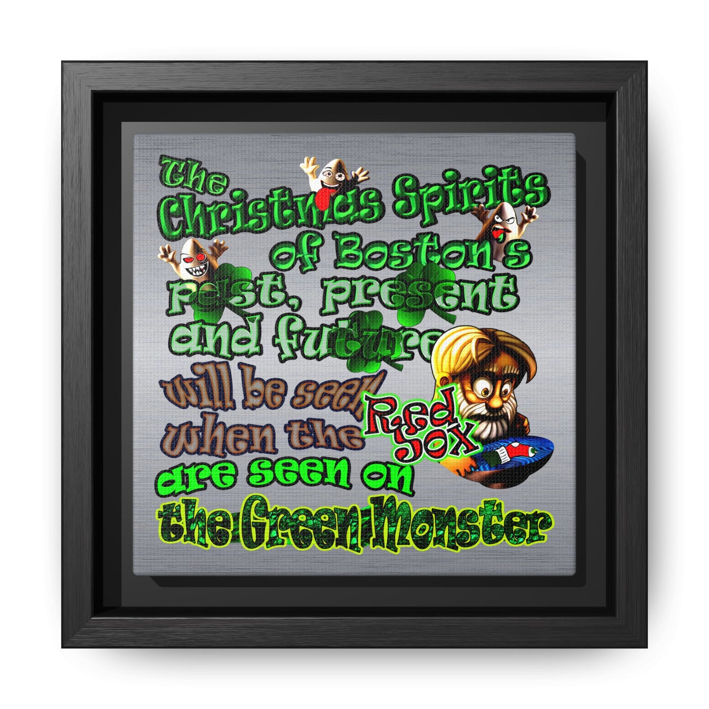 christmas spirits of boston - framed canvas art (brushed nickel)