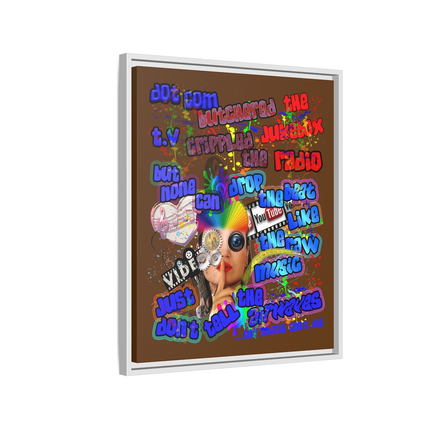 drop the beat - framed canvas art (brown)
