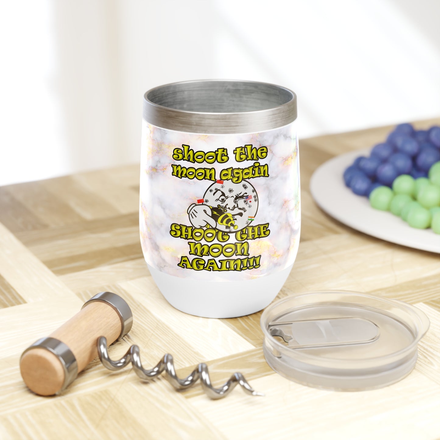 shoot the moon again - Chill Wine Tumbler (white marble)