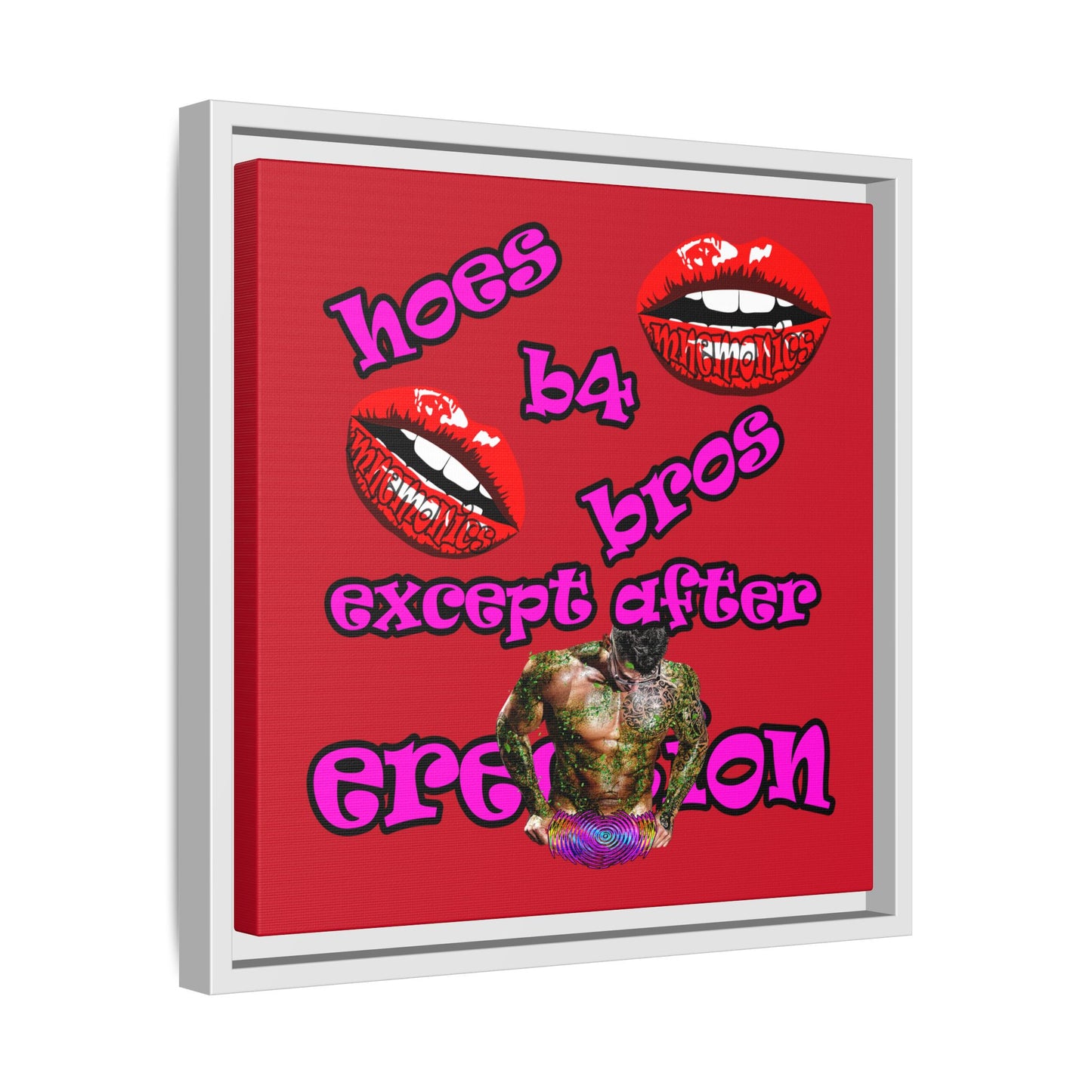 hoes b4 bros - framed canvas art (dark red)