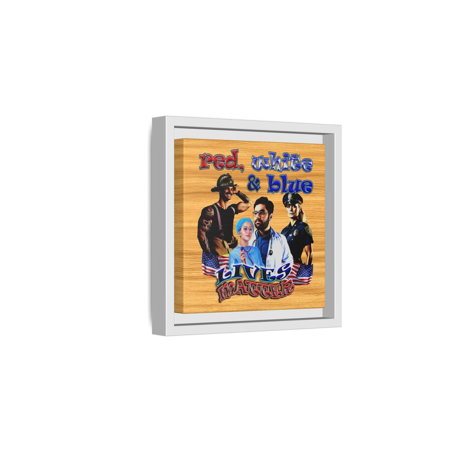 rw&b lives matter - framed canvas art (butterscotch wood finish)