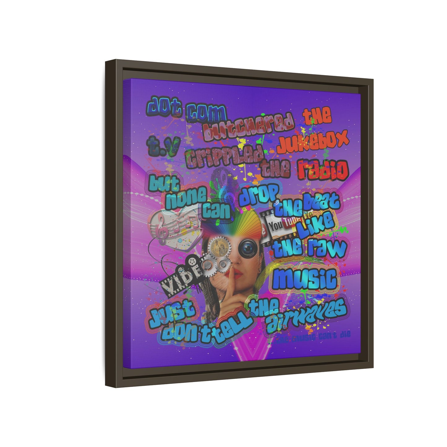 drop the beat - framed canvas art (purple-pink wave)