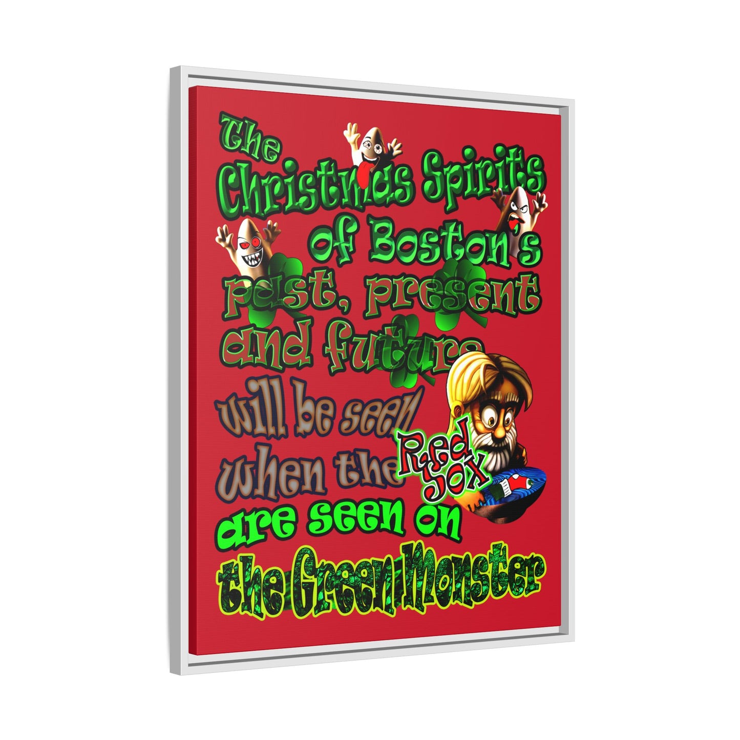 christmas spirits of boston - framed canvas art (dark red)