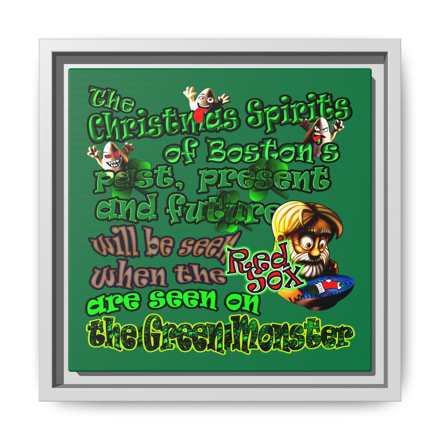 christmas spirits of boston - framed canvas art (dark green)