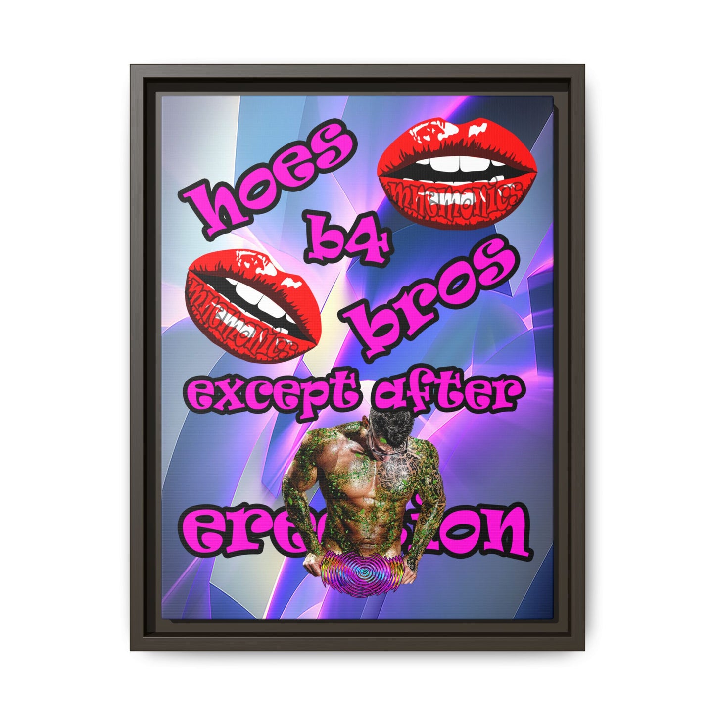 hoes b4 bros - framed canvas art (grey-pink wave)