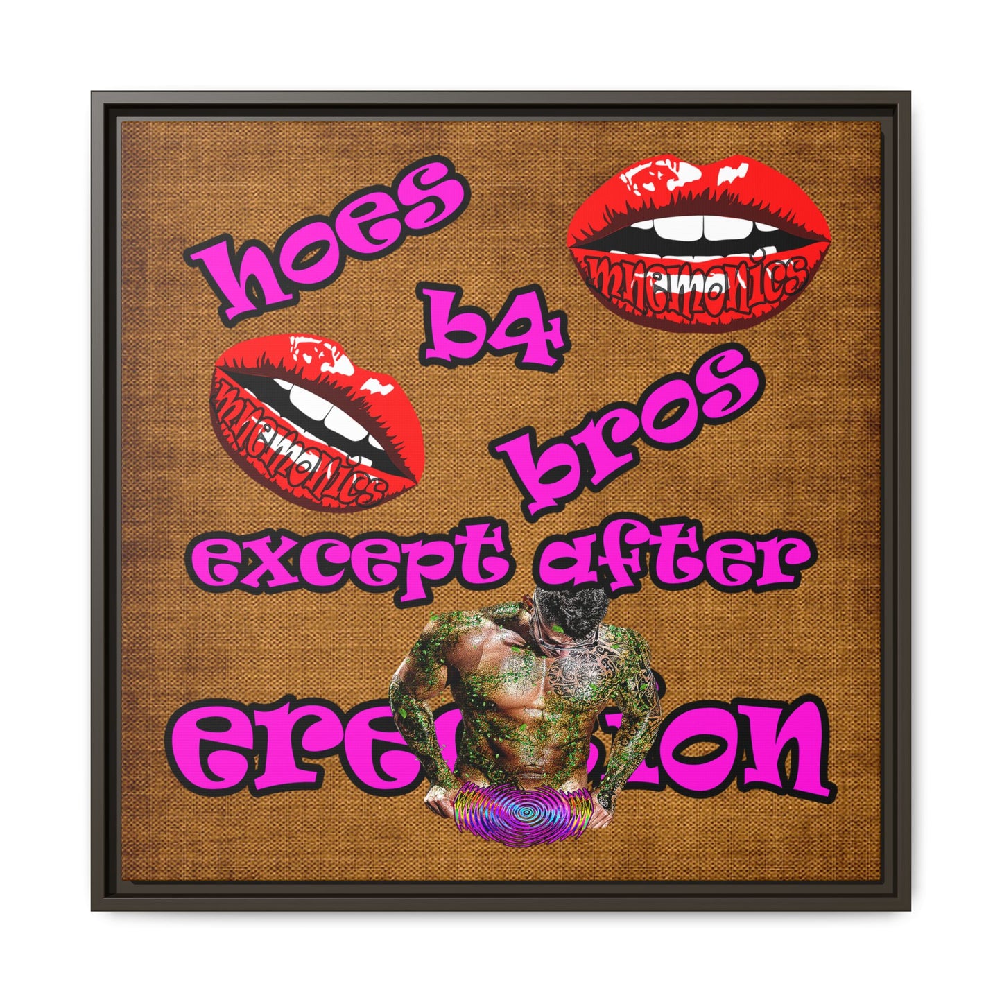 hoes b4 bros - framed canvas art (brown papyrus)
