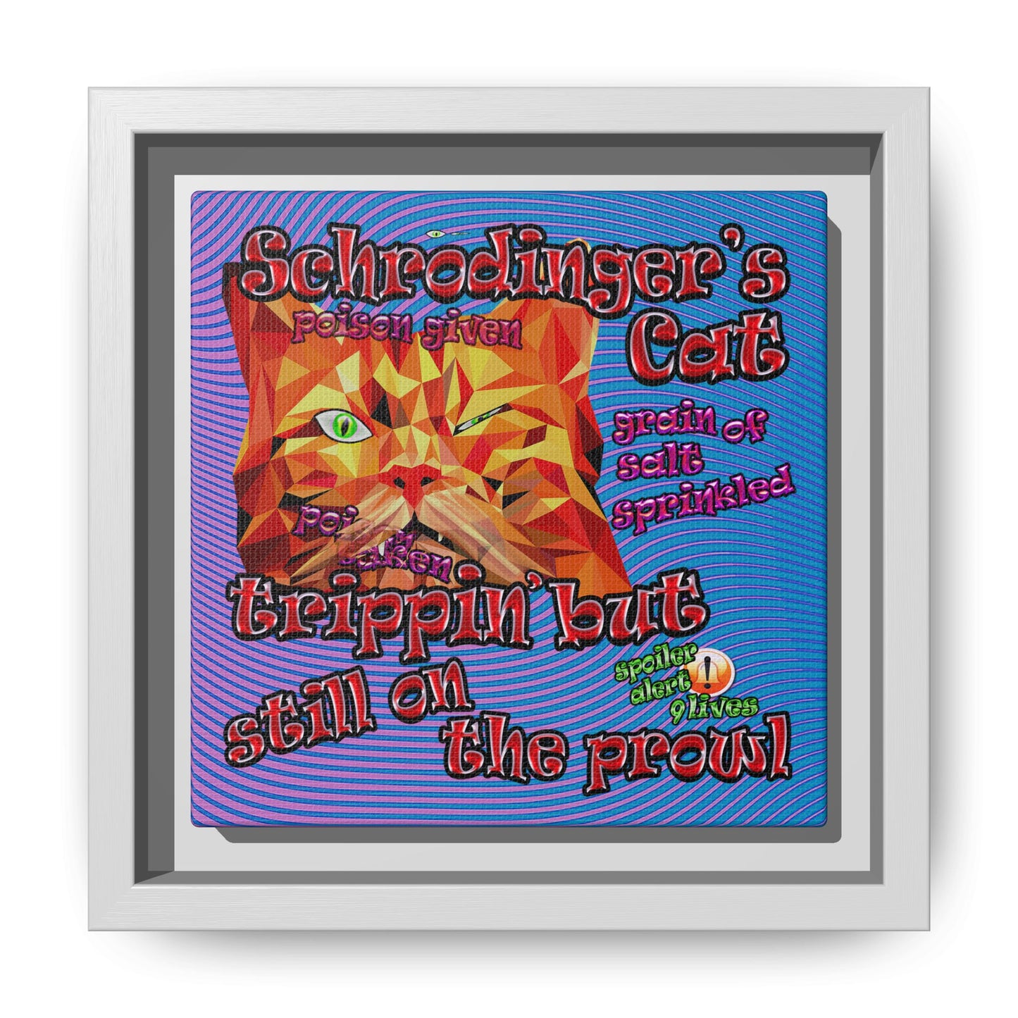 schrodinger's cat - framed canvas art (light blue-purple wave)