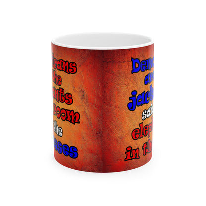 donkeys and elephants - White Mug (burnt orange)