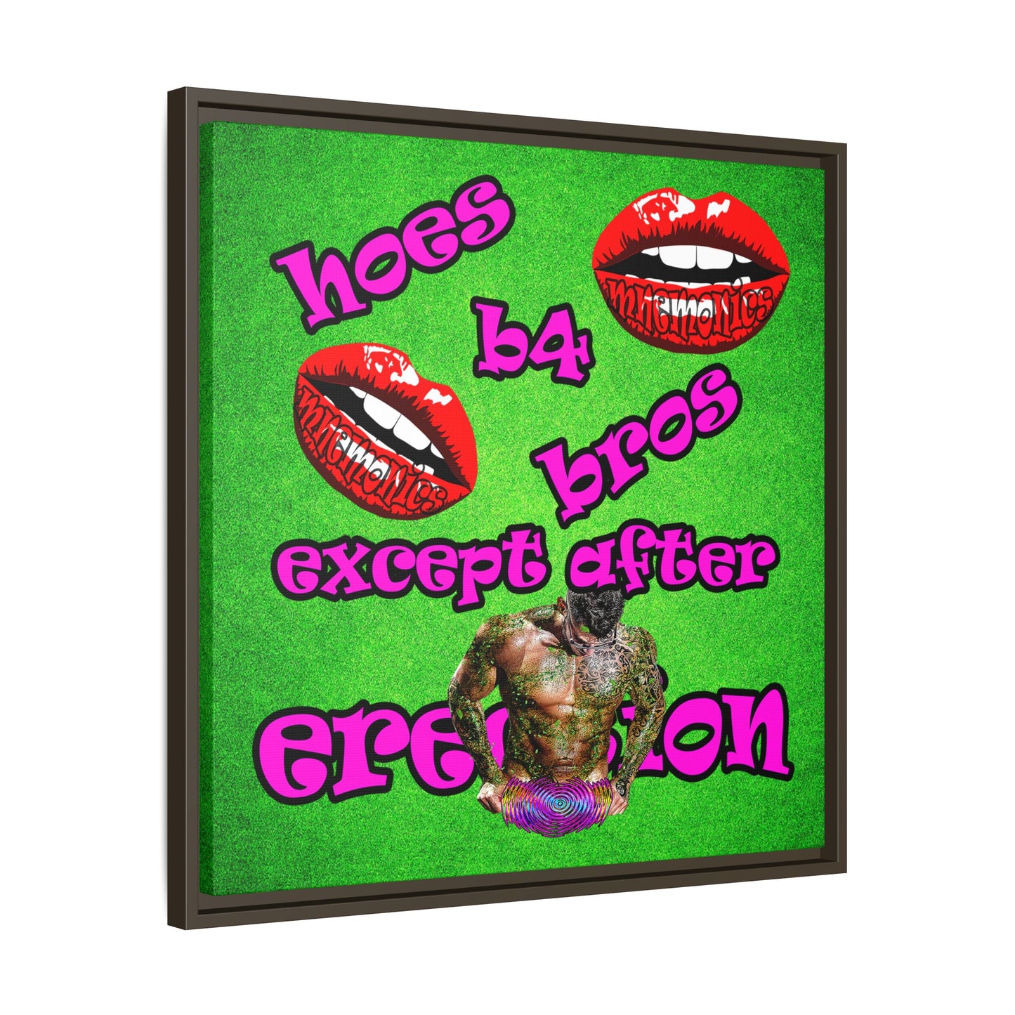 hoes b4 bros - framed canvas art (green turf)