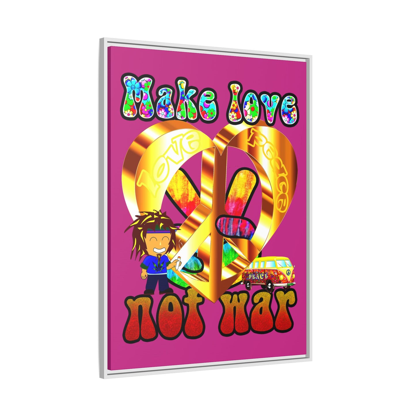 love peace - framed canvas art (pink)