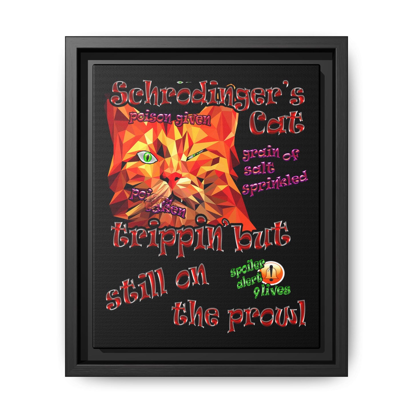 schrodinger's cat - framed canvas art (black)