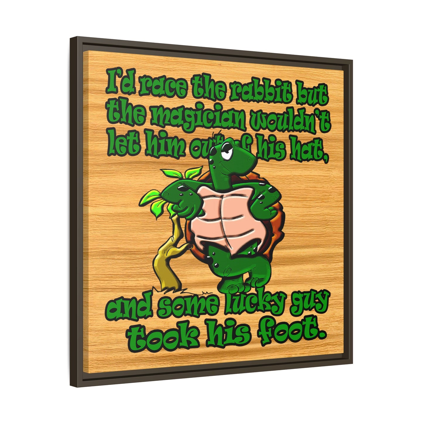 turtle race - framed canvas art (butterscotch wood finish)