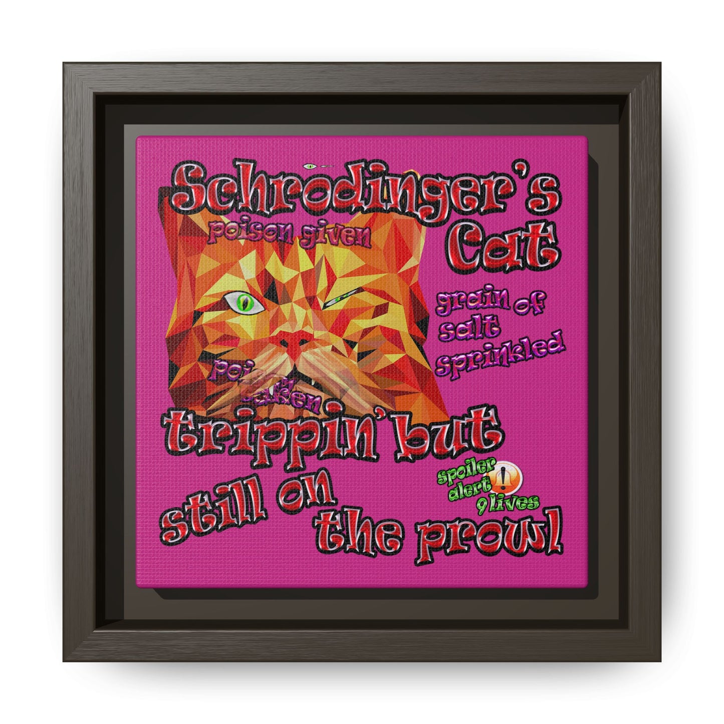 schrodinger's cat - framed canvas art (pink)
