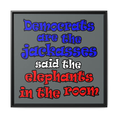 donkeys and elephants - framed canvas art (dark grey)