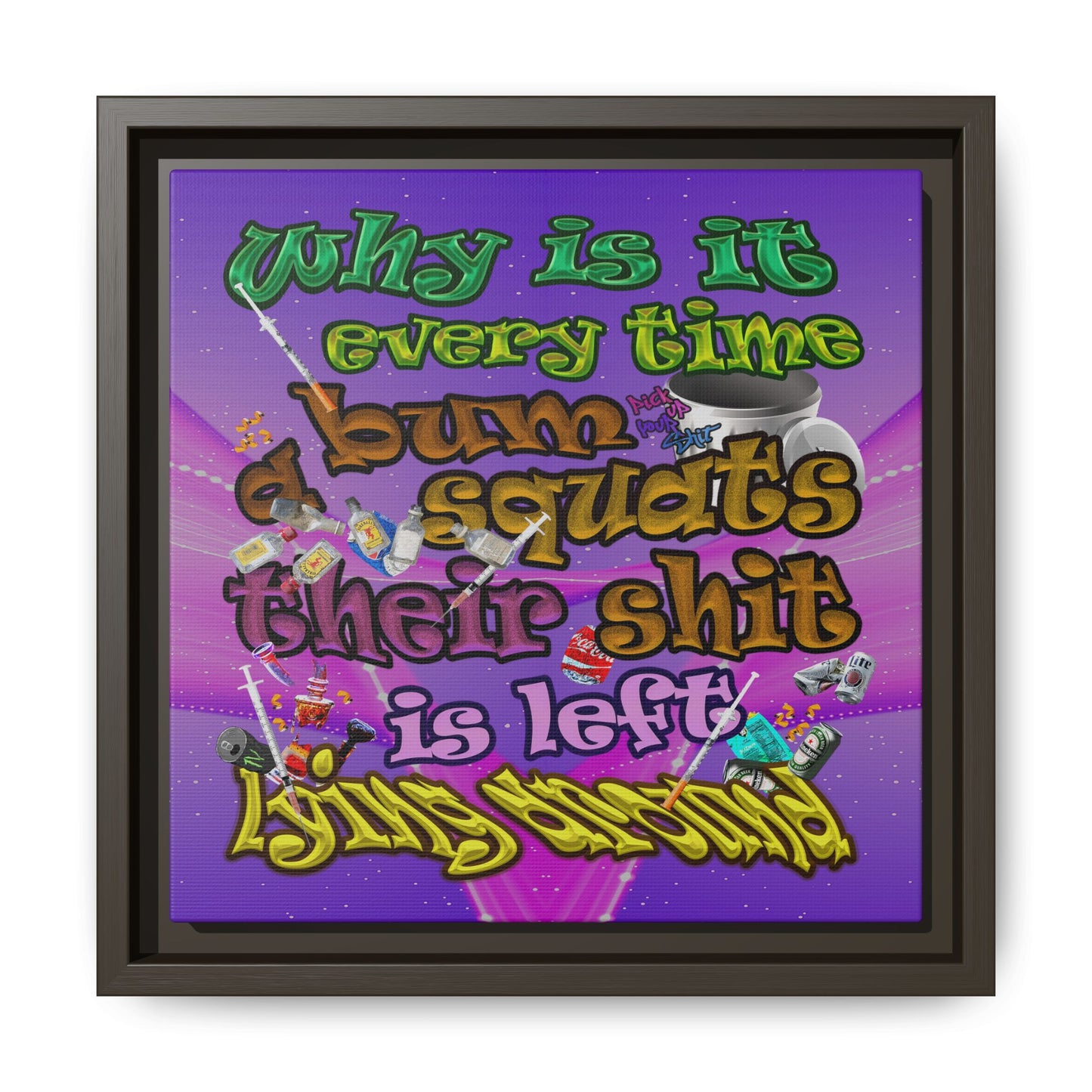 the bum's shit - framed canvas art (purple-pink wave)