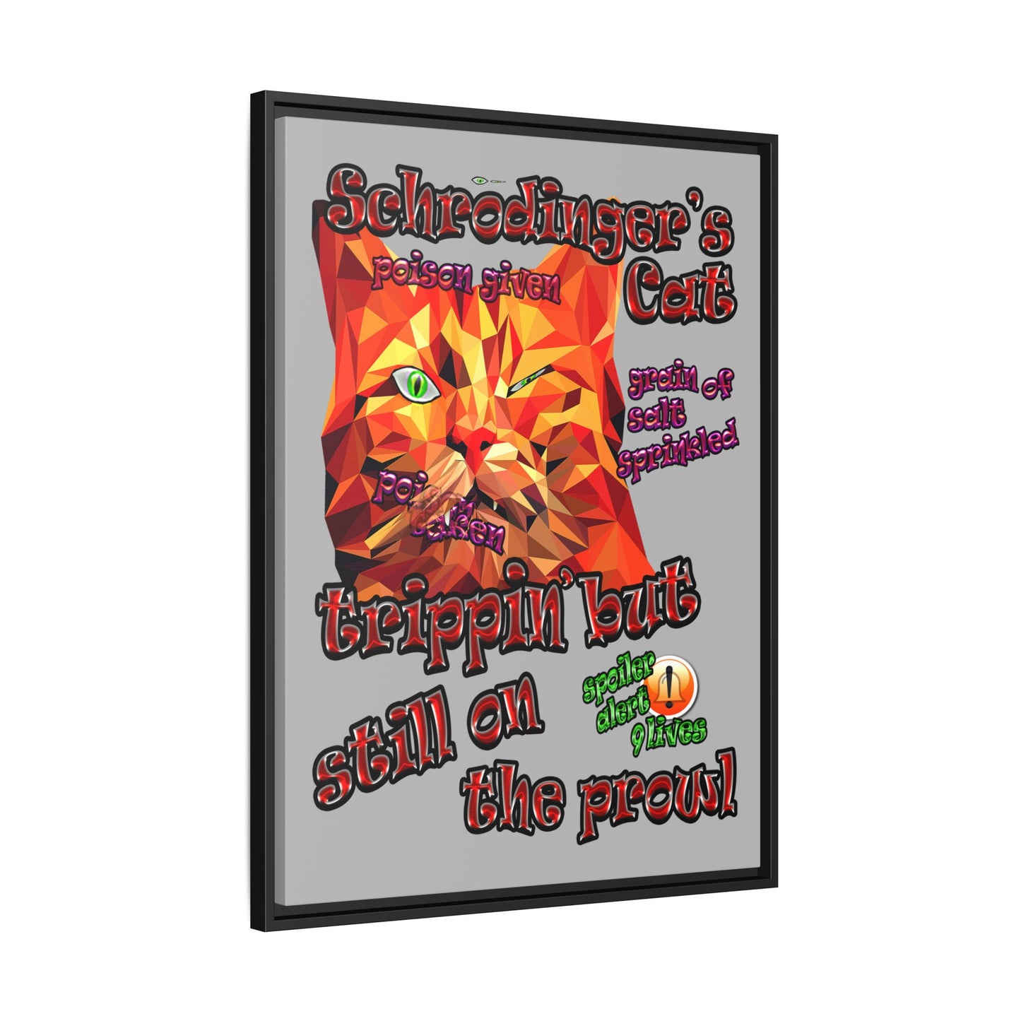 schrodinger's cat - framed canvas art (light grey)