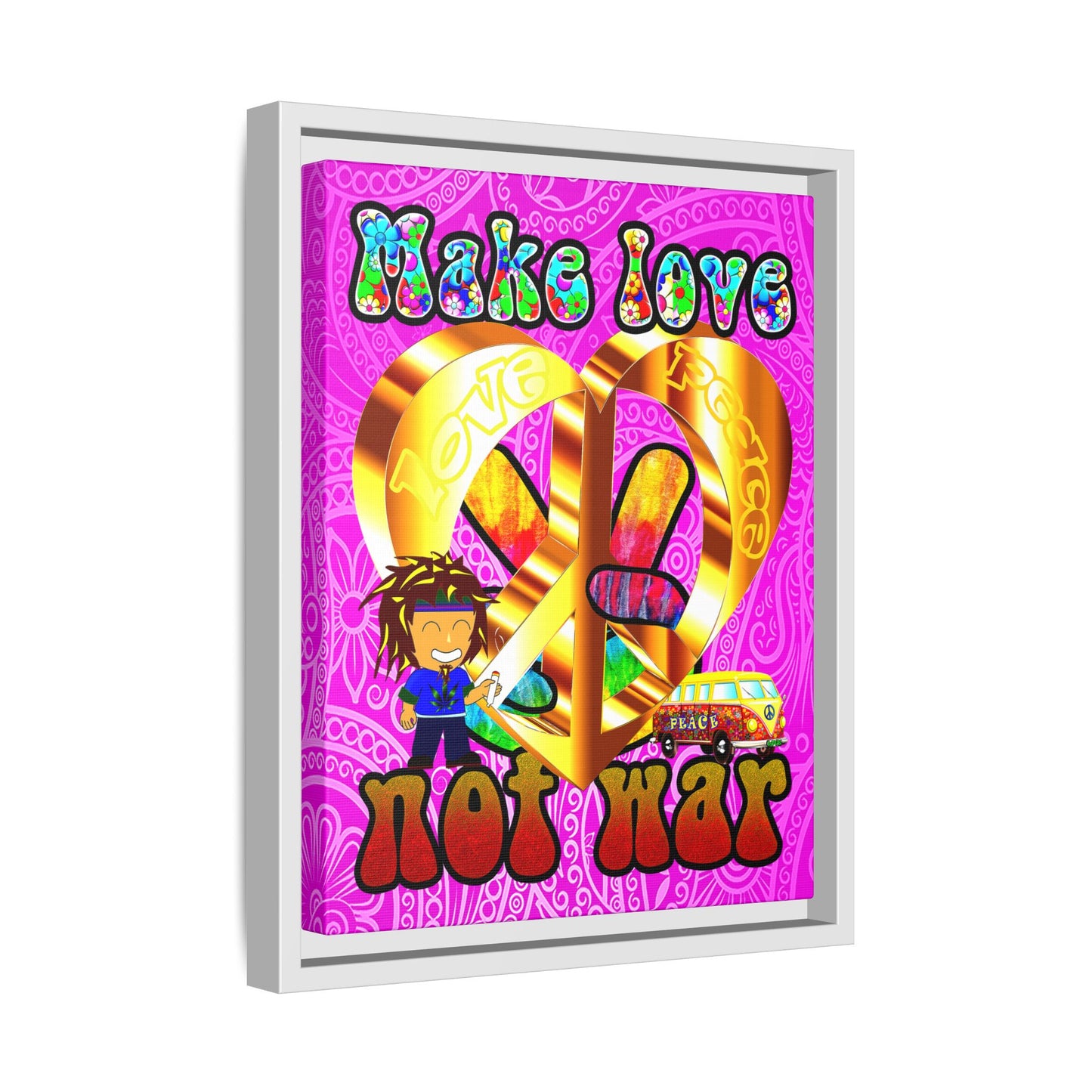 love peace - framed canvas art (pink swirl)