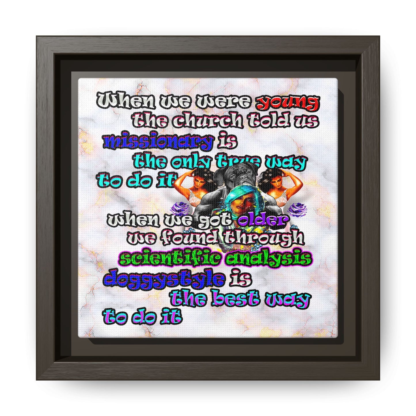 doggystyle - framed canvas art (white marble)