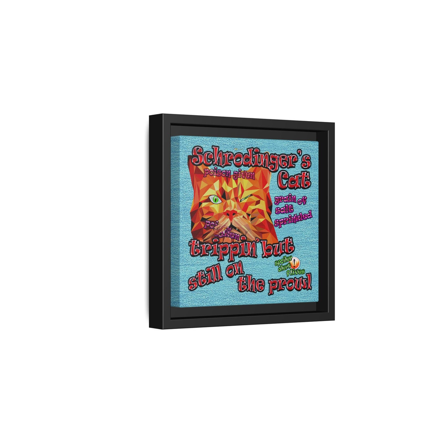 schrodinger's cat - framed canvas art (faded blue)