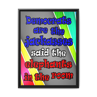 donkeys and elephants - framed canvas art (rainbow split)