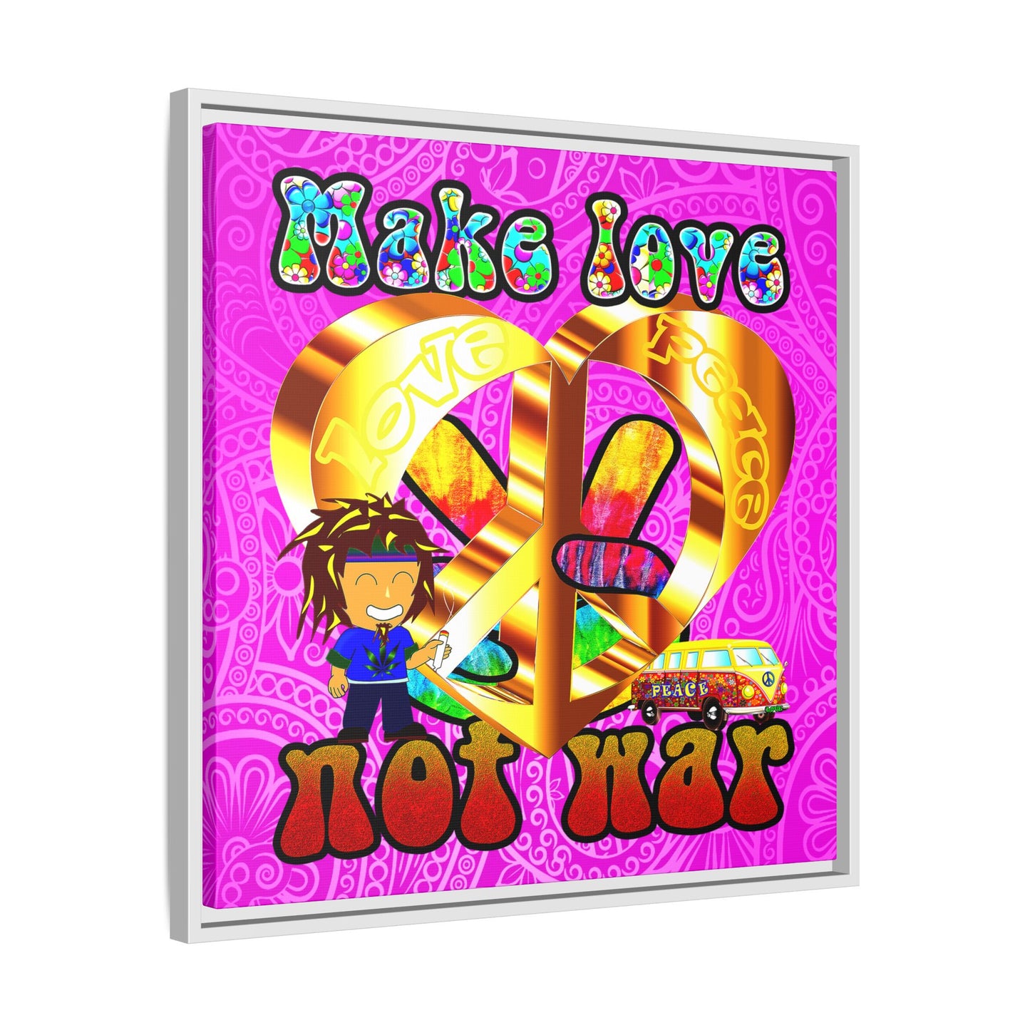 love peace - framed canvas art (pink swirl)