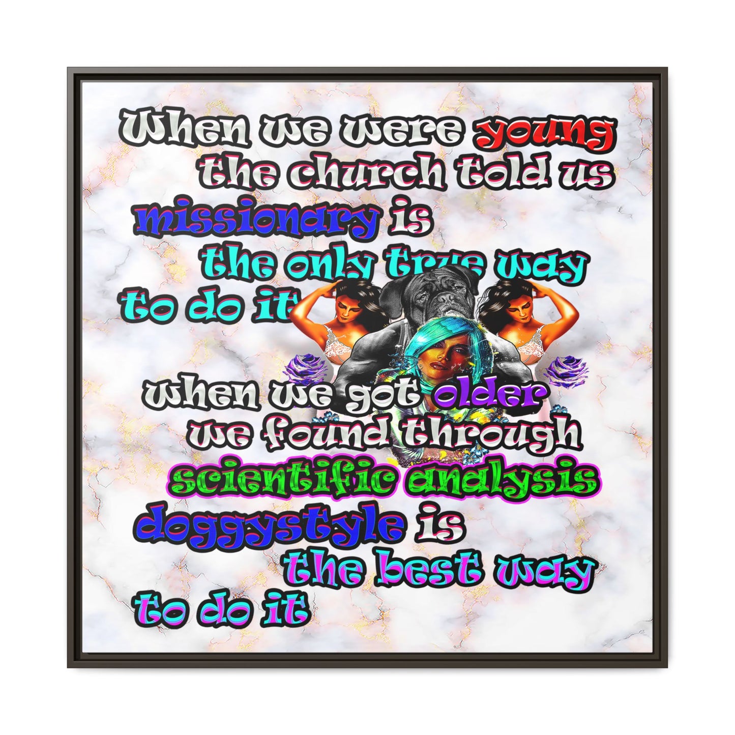 doggystyle - framed canvas art (white marble)