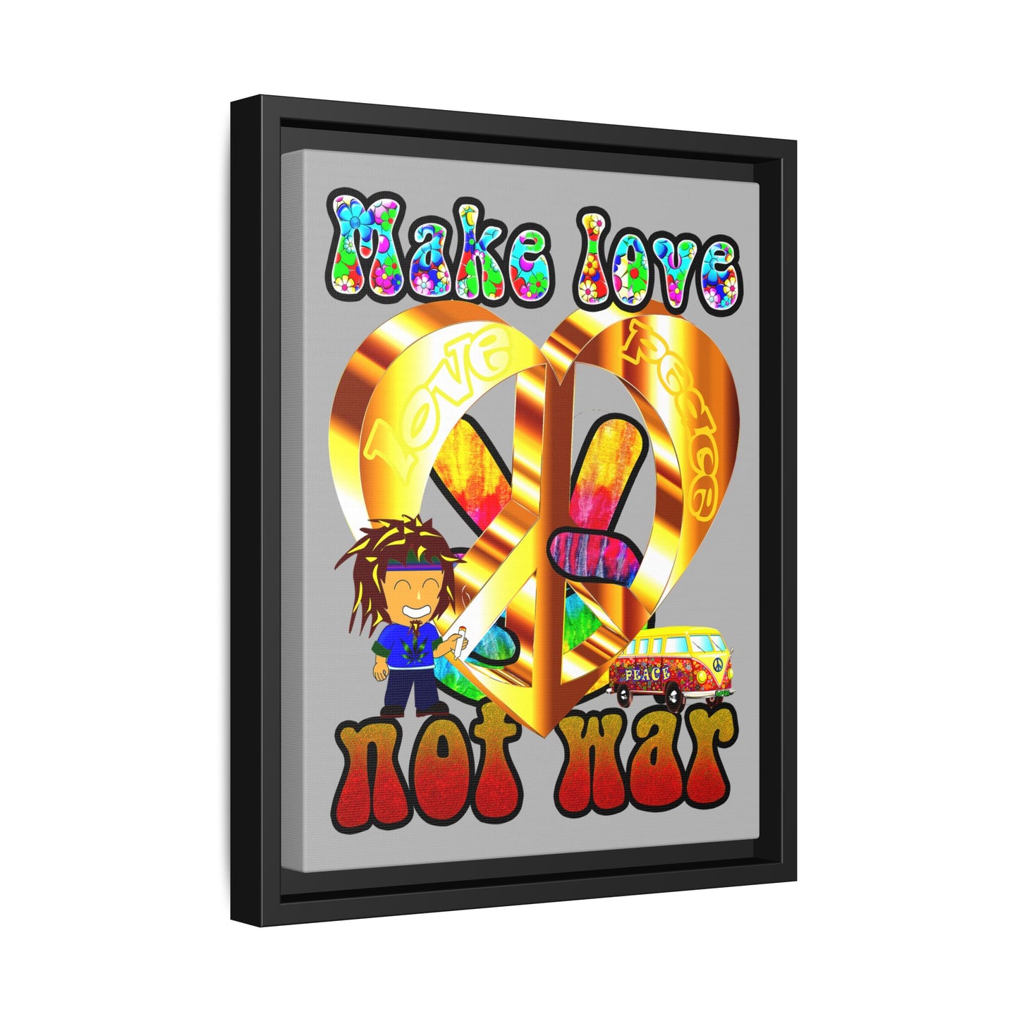 love peace - framed canvas art (light grey)