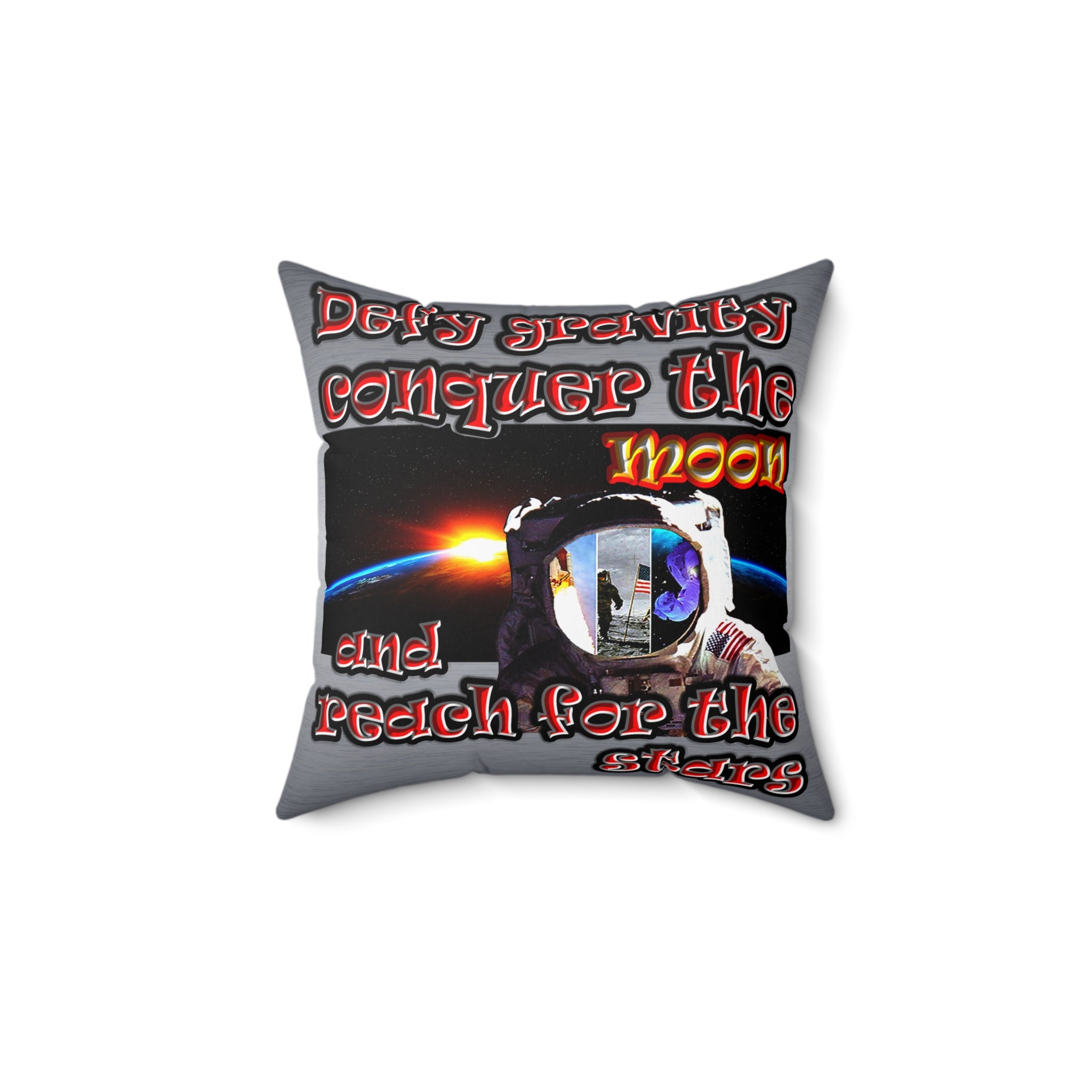 defy conquer reach - Spun Polyester Square Pillow - (brushed nickel)