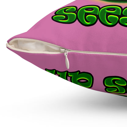 green monster - Spun Polyester Square Pillow - (light pink)