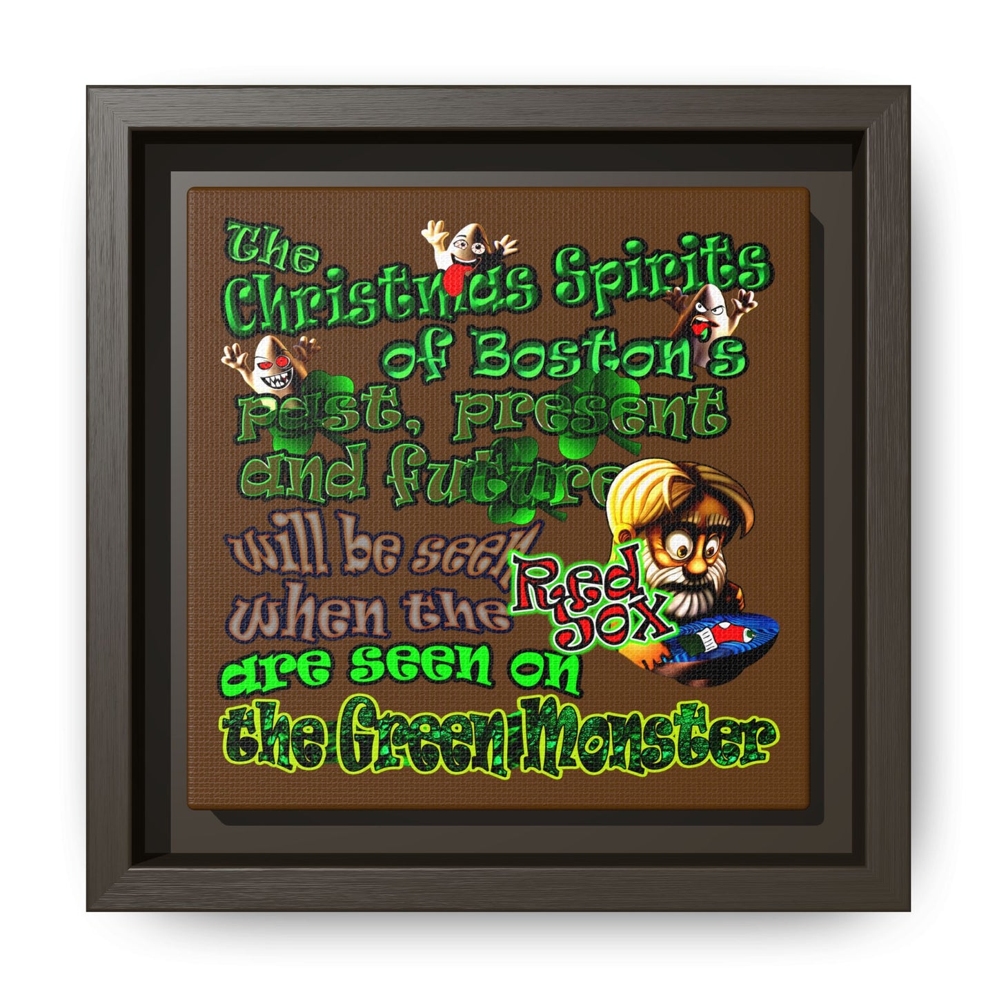 christmas spirits of boston - framed canvas art (brown)