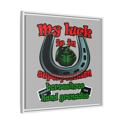 my luck - framed canvas art (light grey)