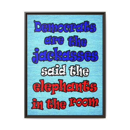 donkeys and elephants - framed canvas art (faded blue)