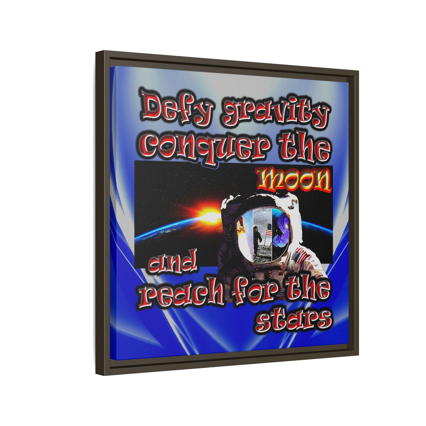 defy conquer reach - framed canvas art (blue-white wave)