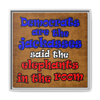 donkeys and elephants - framed canvas art (brown papyrus)