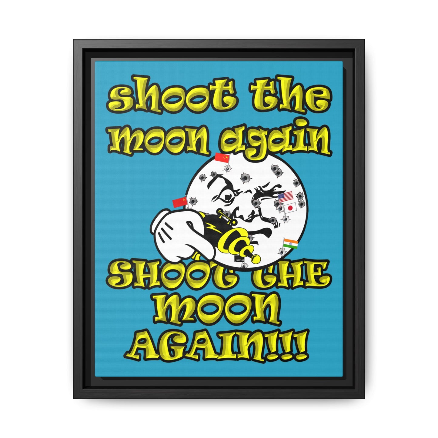 shoot the moon again - framed canvas art (turquoise)