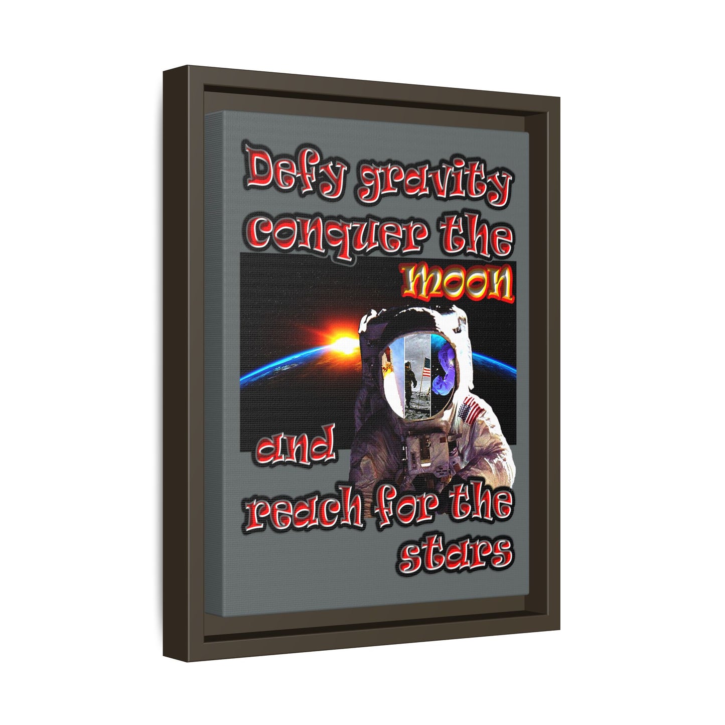 defy conquer reach - framed canvas art (dark grey)