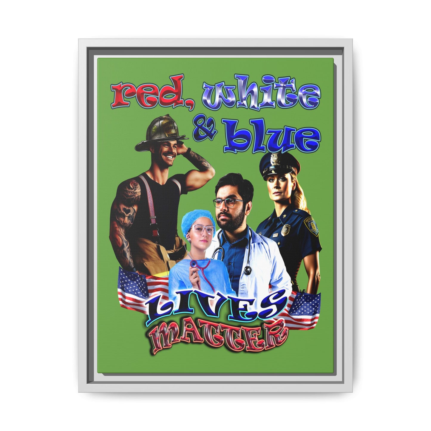 rw&b lives matter - framed canvas art (green)